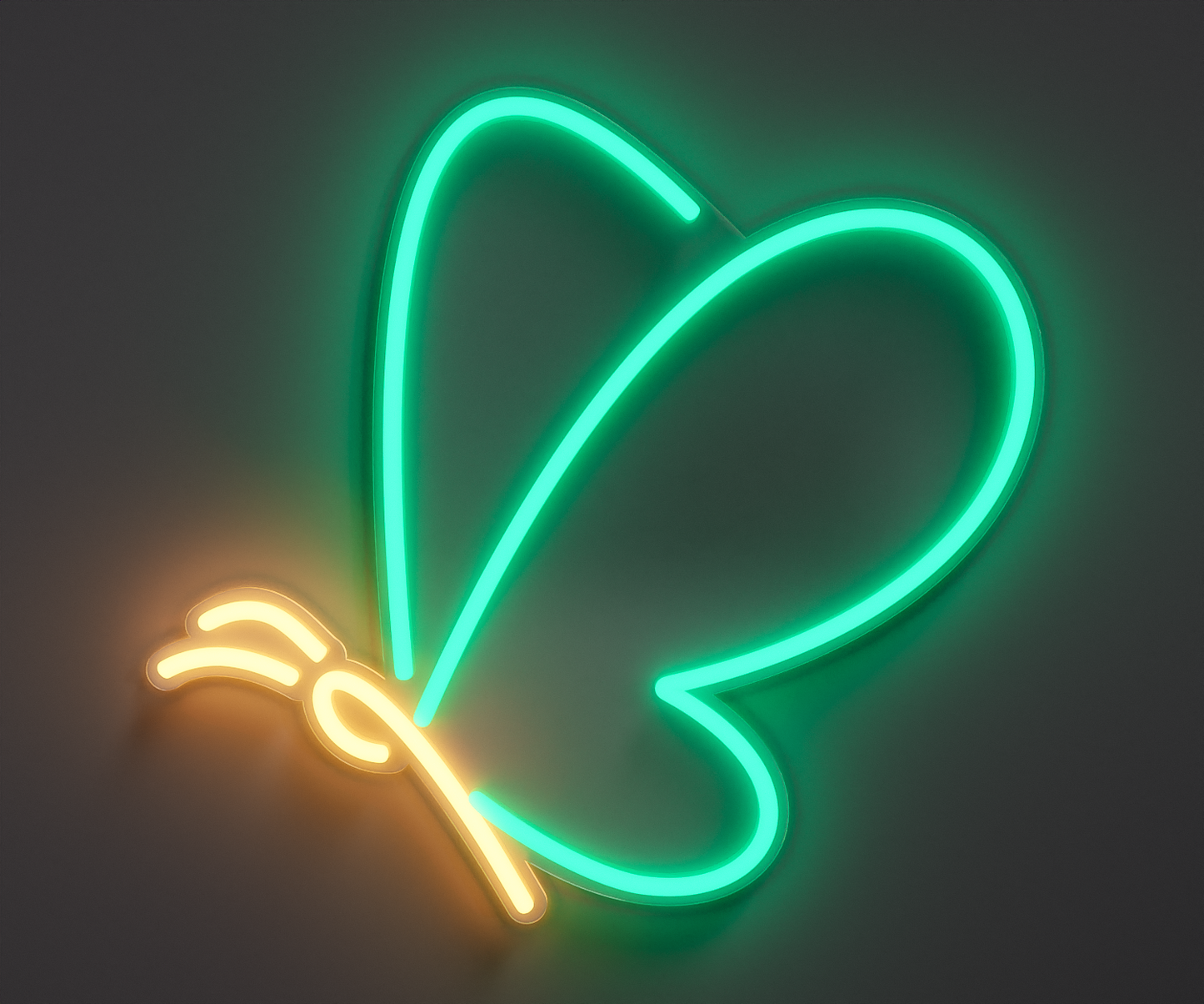 warm white and turquoise butterfly neon sign