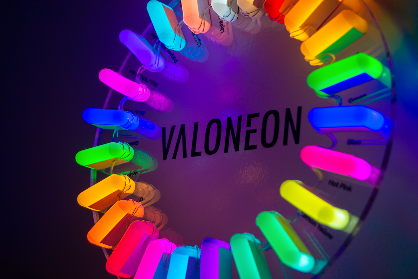 An LED neon light color sample wheel