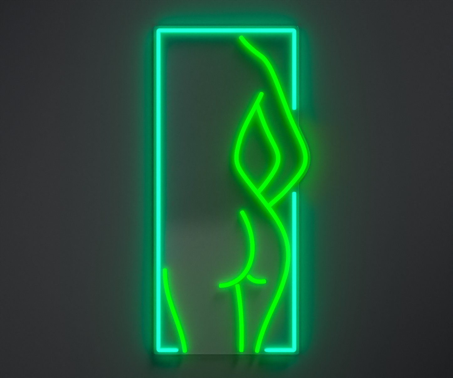 turquoise and green neon sign of a woman's silhouette