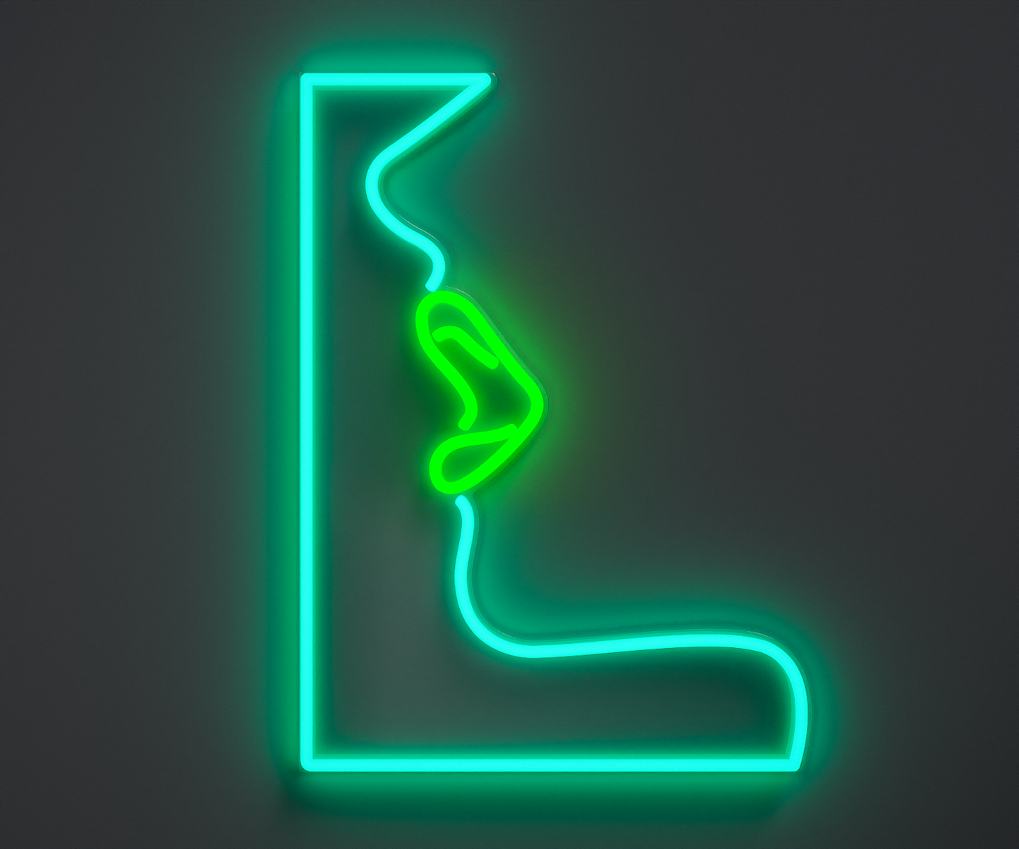 A neon sign of lips, turquoise and green