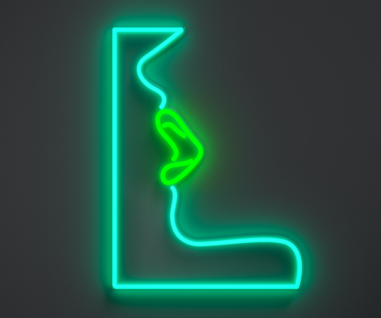 A neon sign of lips, turquoise and green