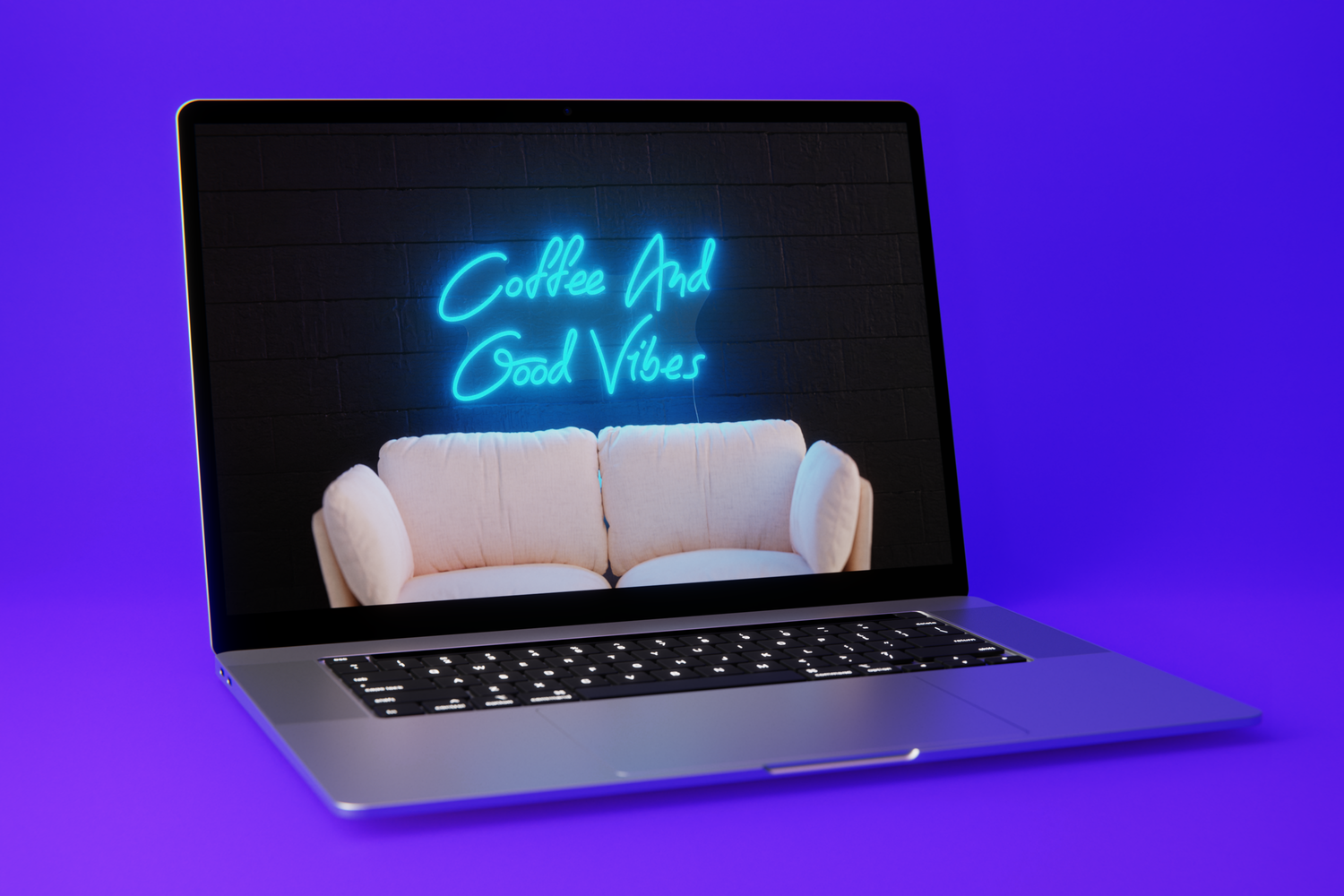 A laptop with a picture of a neon sign by Valoneon
