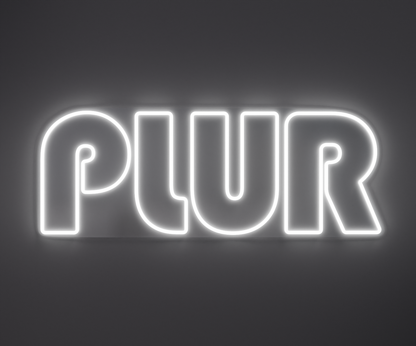 white PLUR neon sign