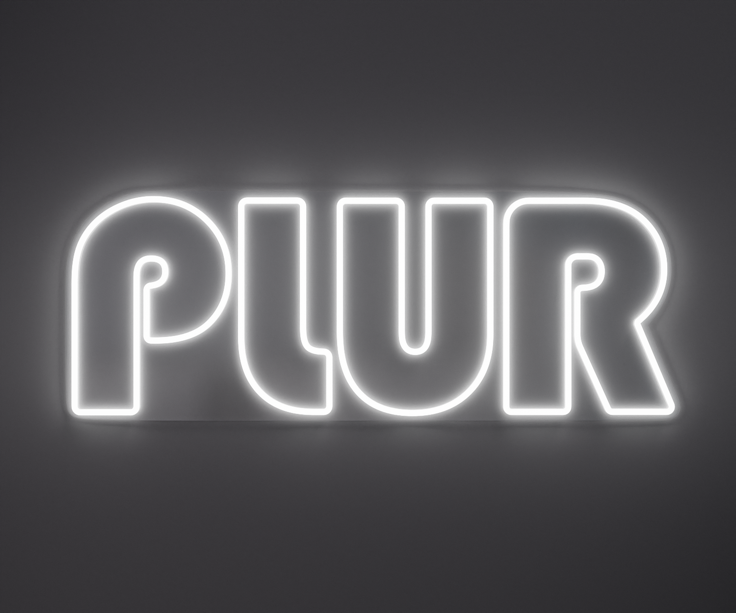white PLUR neon sign