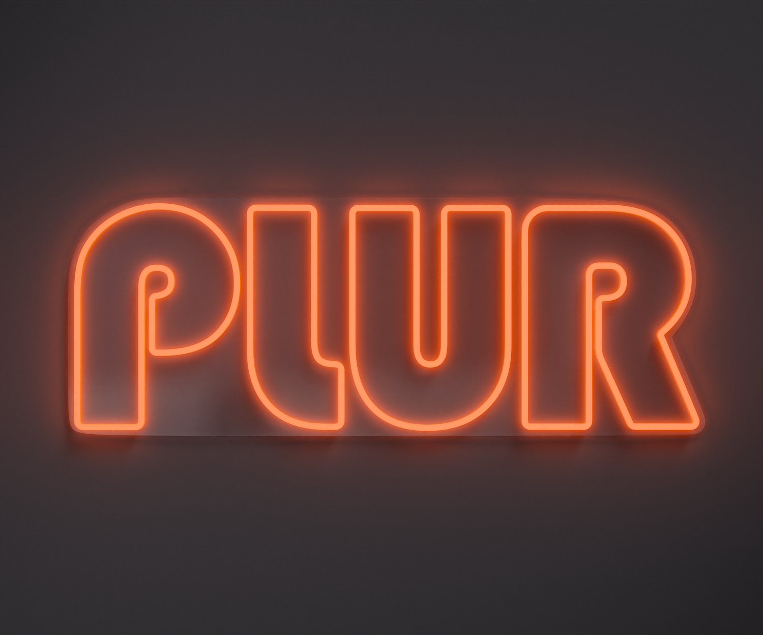 light orange PLUR neon sign