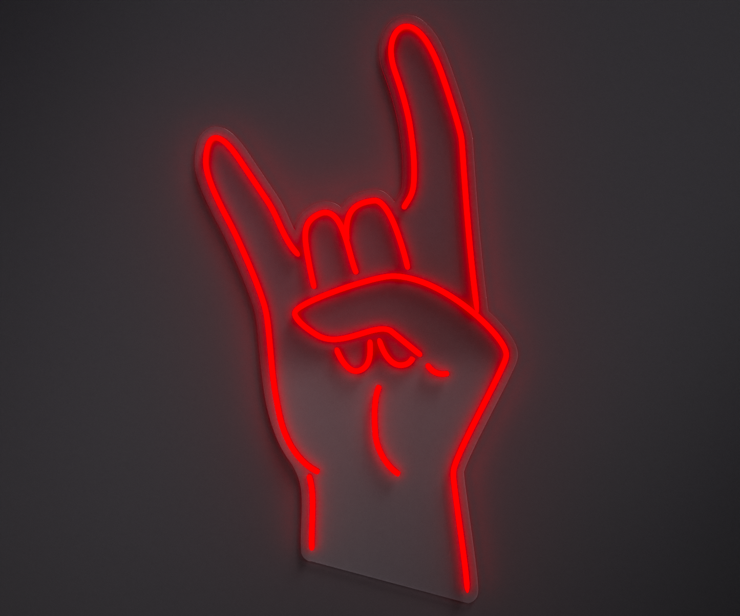 red neon sign of a rock hand