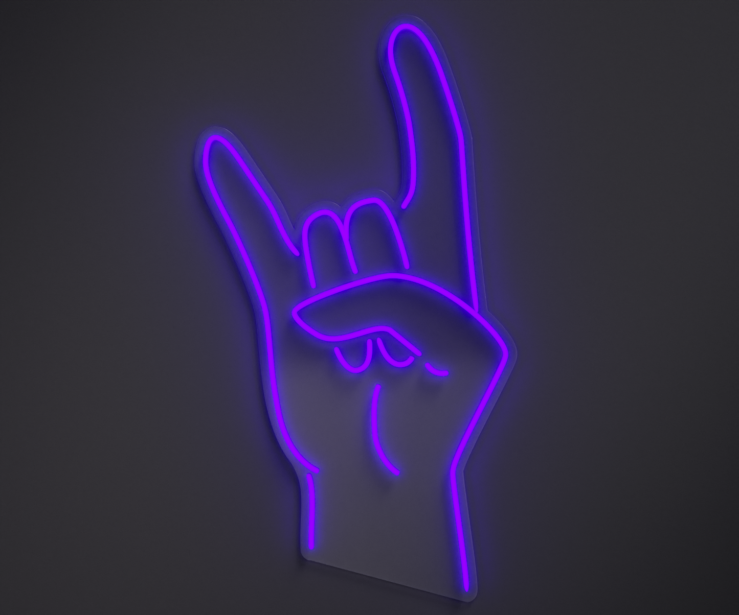 purple neon sign of a rock hand