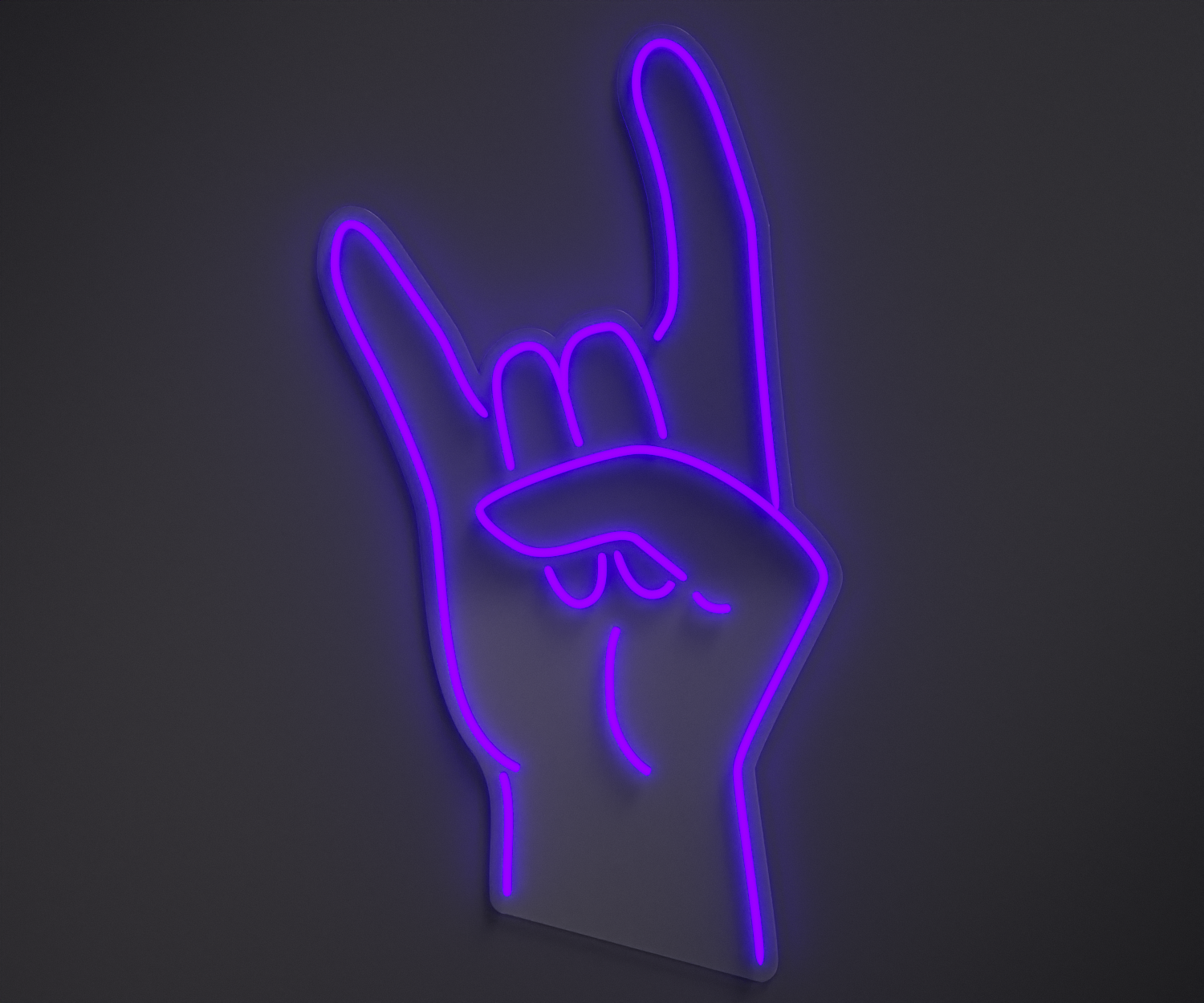 purple neon sign of a rock hand