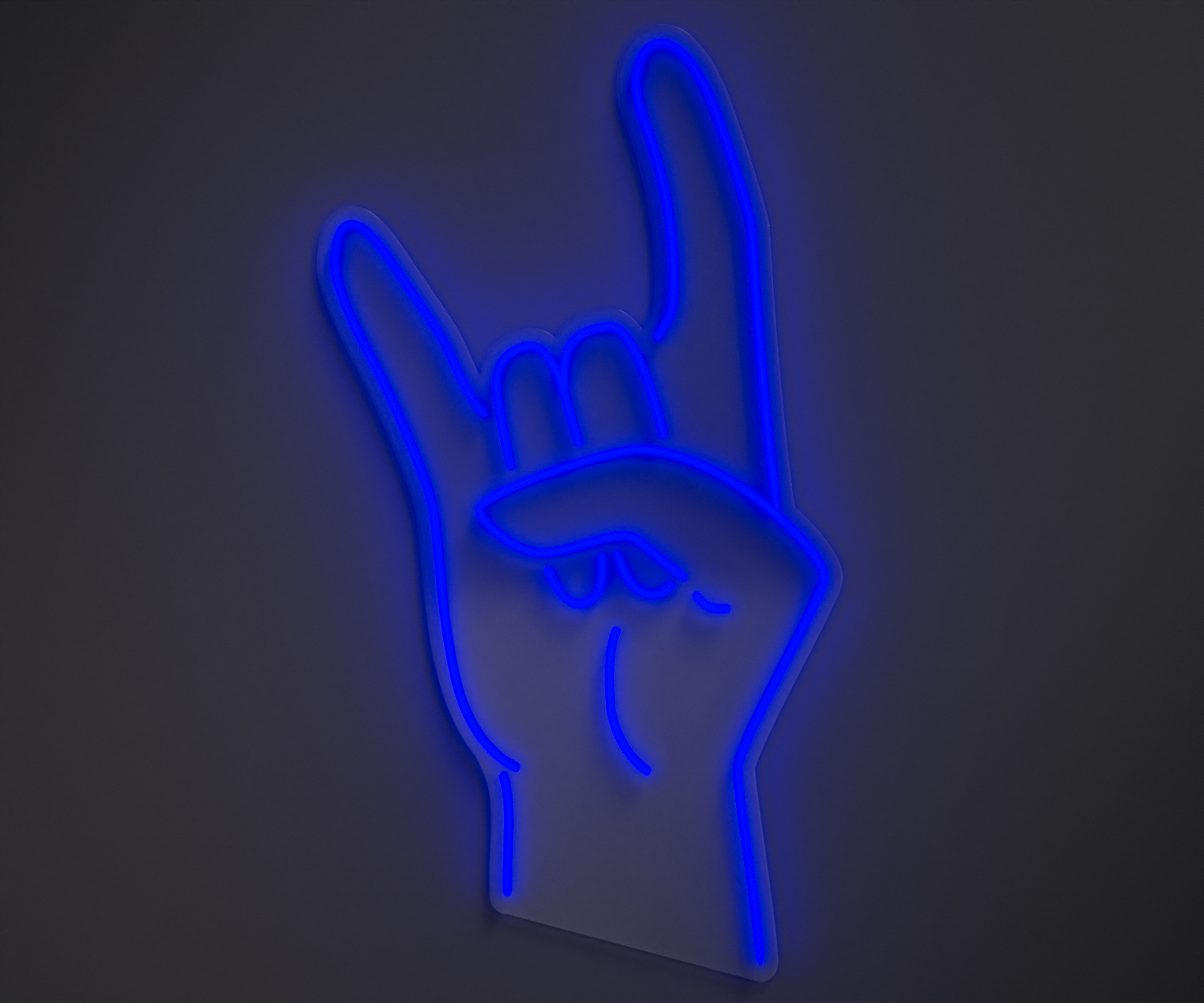 blue neon sign of a rock hand