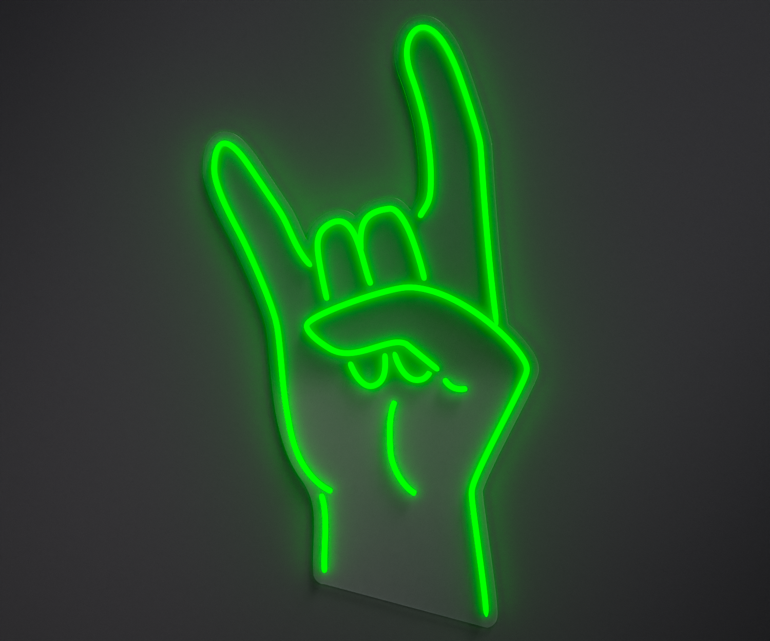 green neon sign of a rock hand