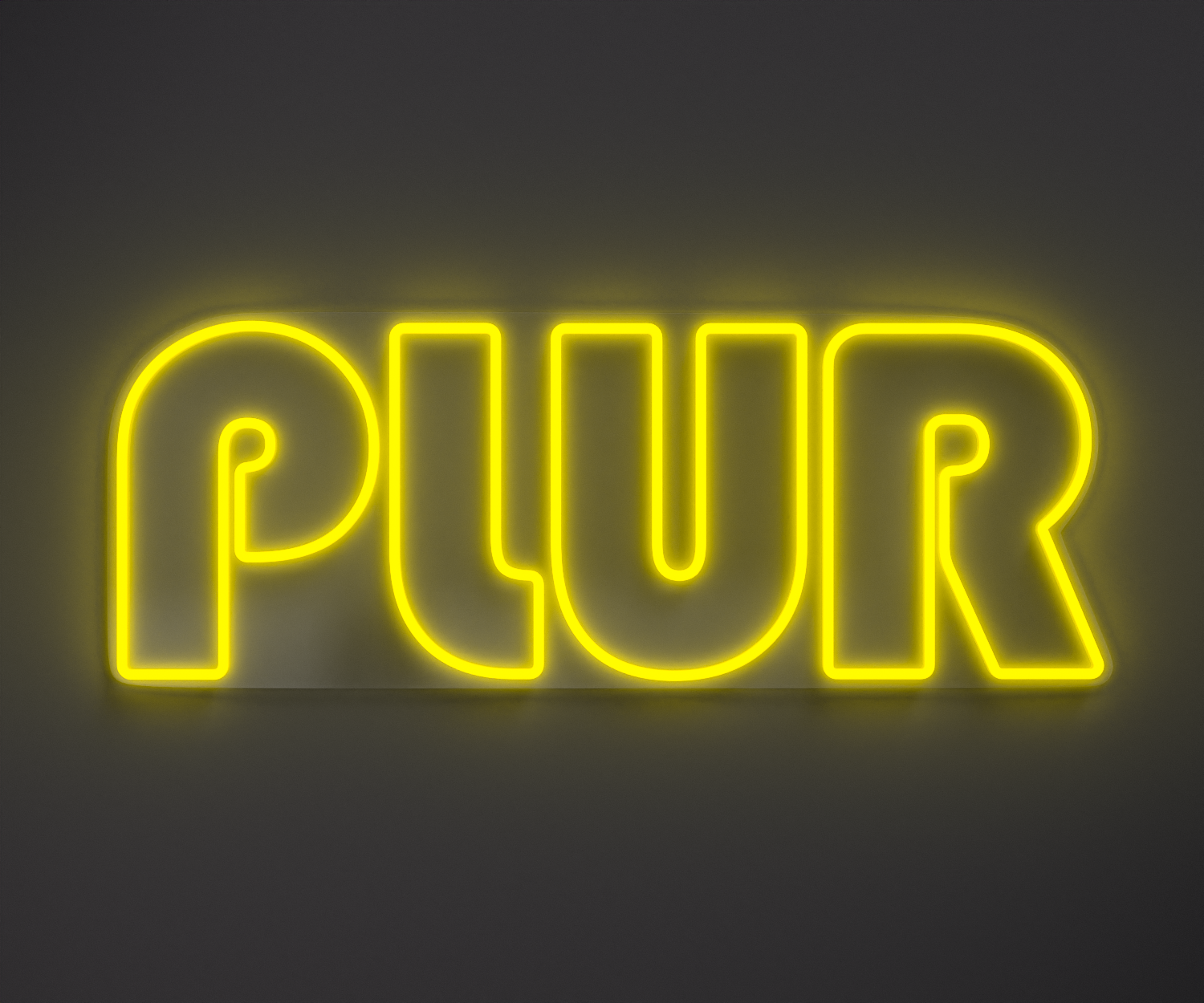 bright yellow PLUR neon sign