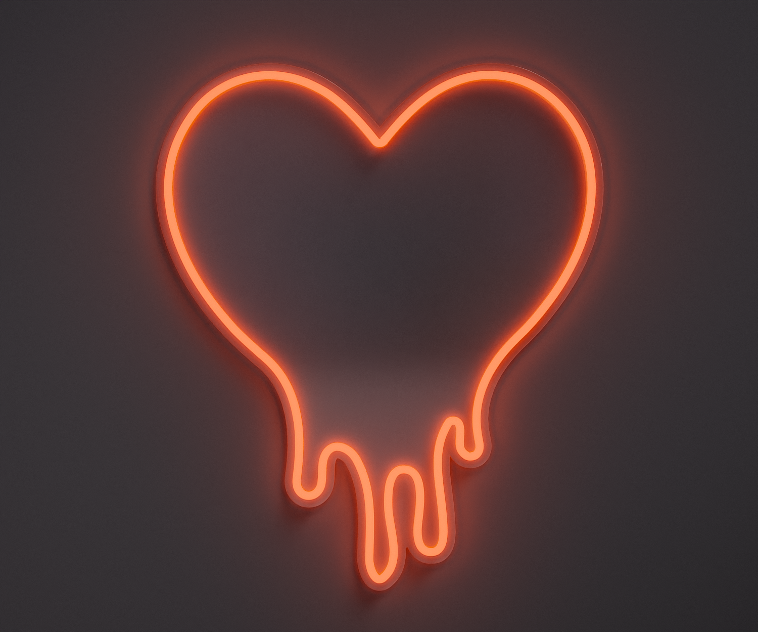 light orange melting heart neon sign