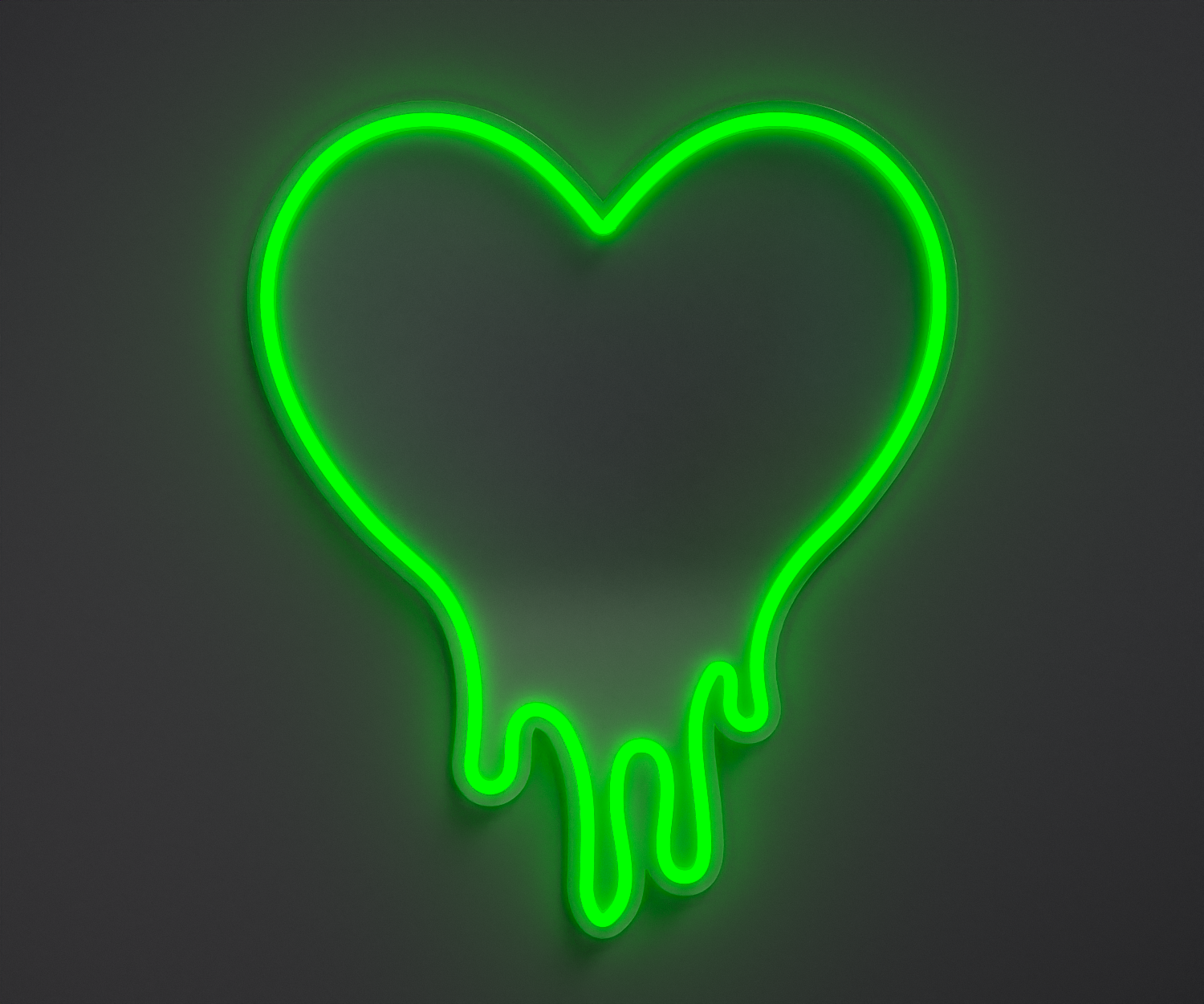 Green melting heart neon sign