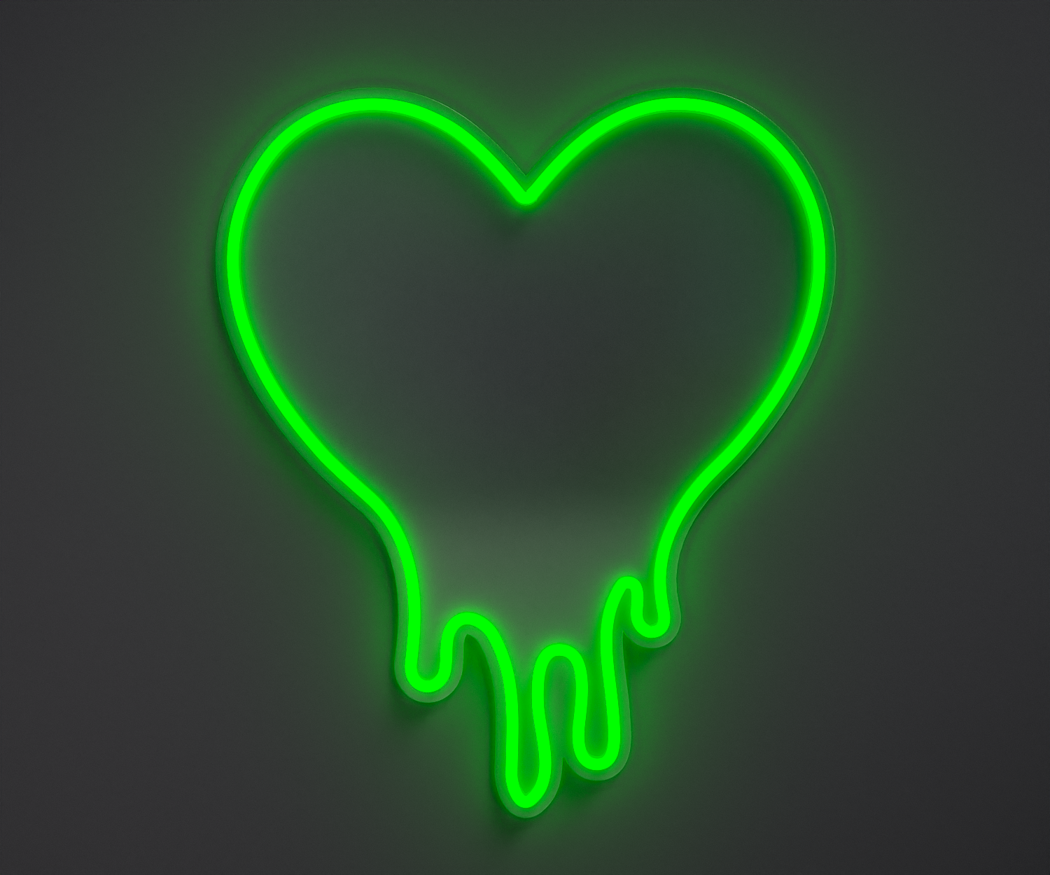 Green melting heart neon sign