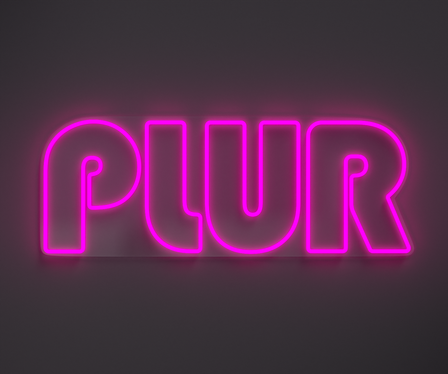 light pink PLUR neon sign