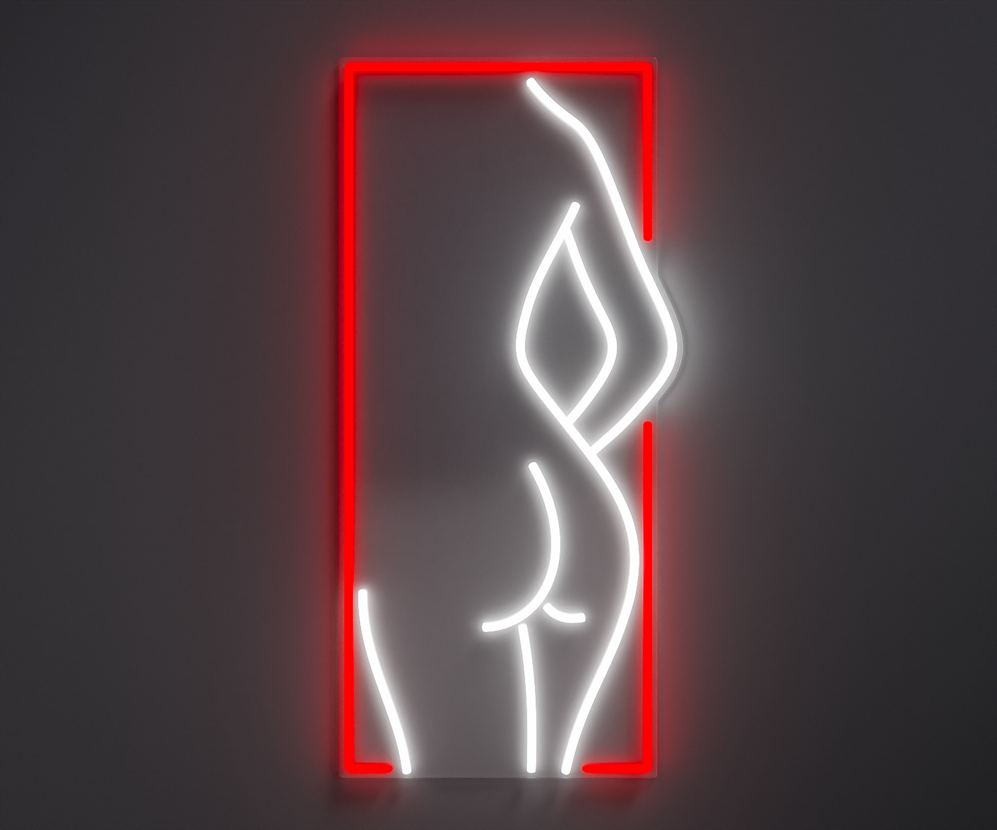 red and white neon sign of a woman's silhouette
