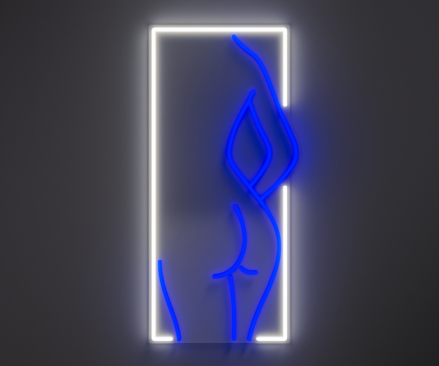 white and blue neon sign of a woman's silhouette