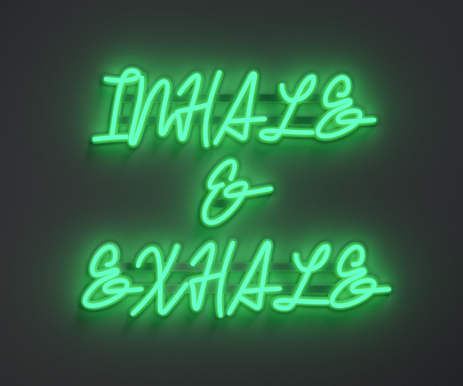 aquamarine neon sign that says inhale and exhale