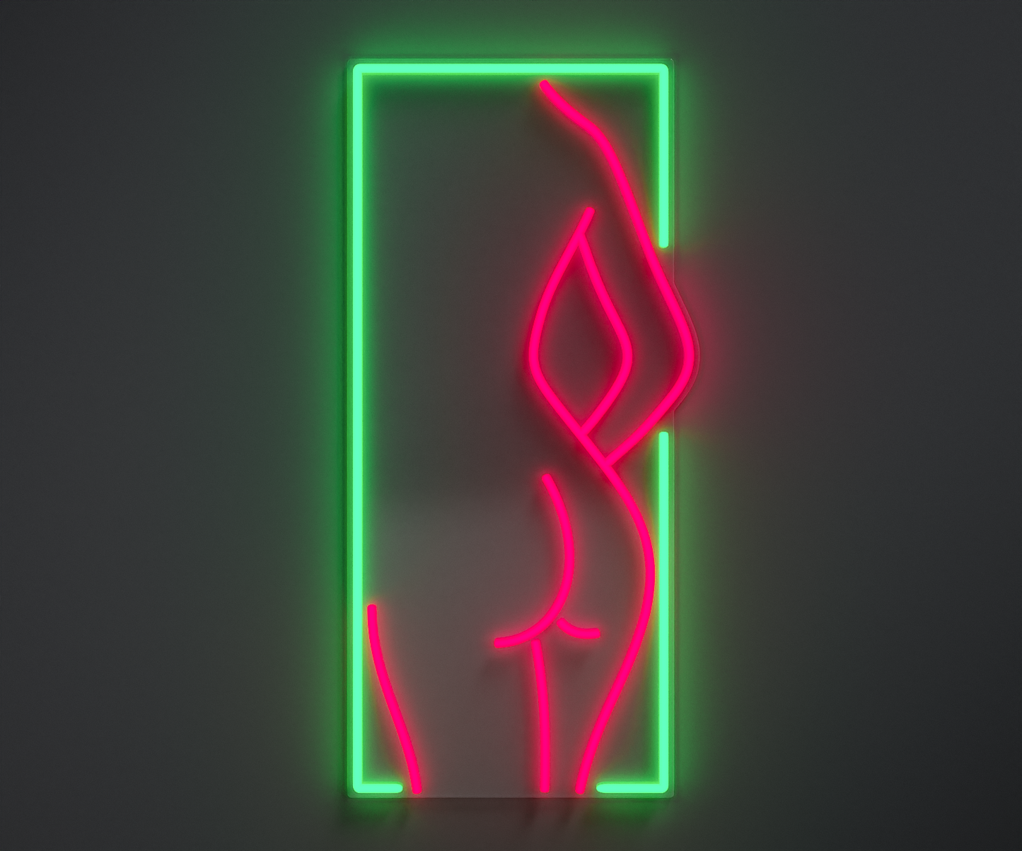 aquamarine and pink neon sign of a woman's silhouette