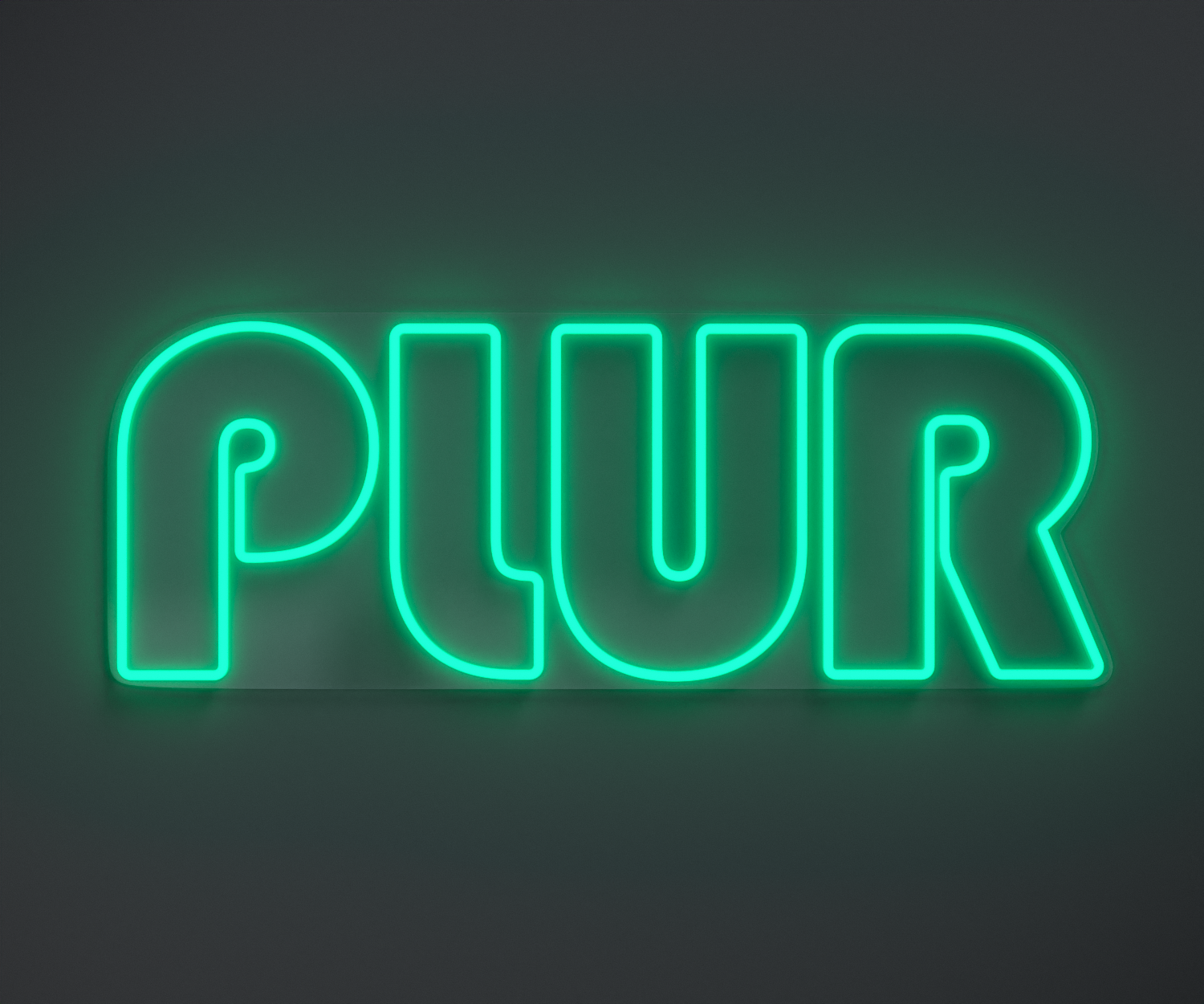 turquoise PLUR neon sign