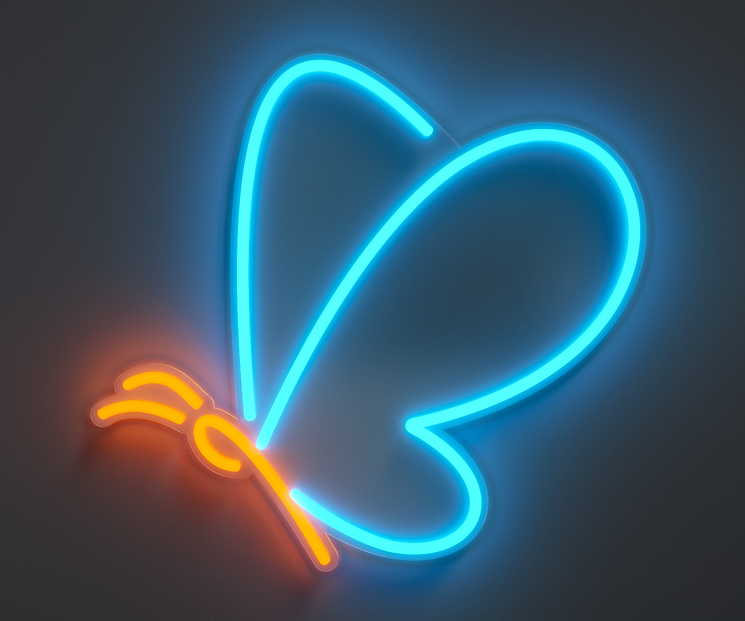 Orange and light blue butterfly neon sign