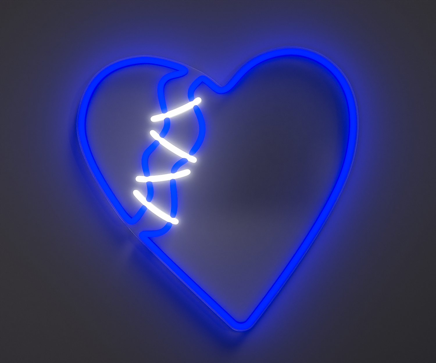 blue broken heart neon sign