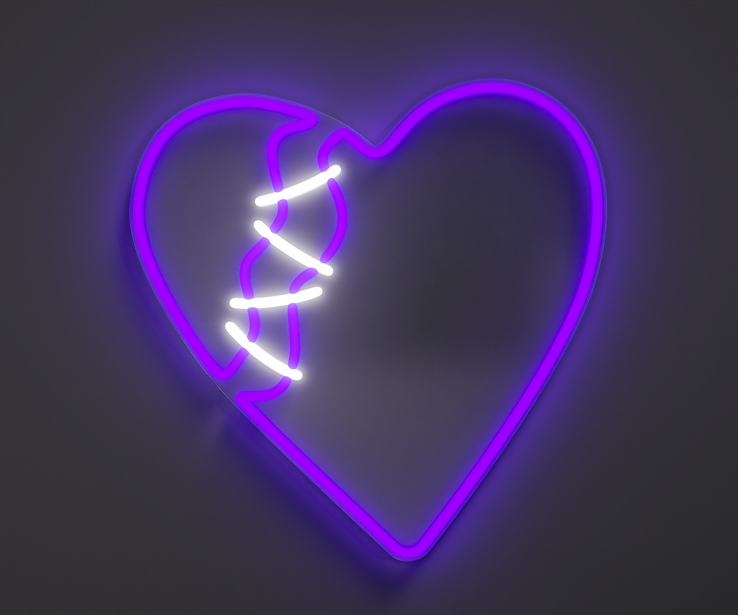 purple broken heart neon sign