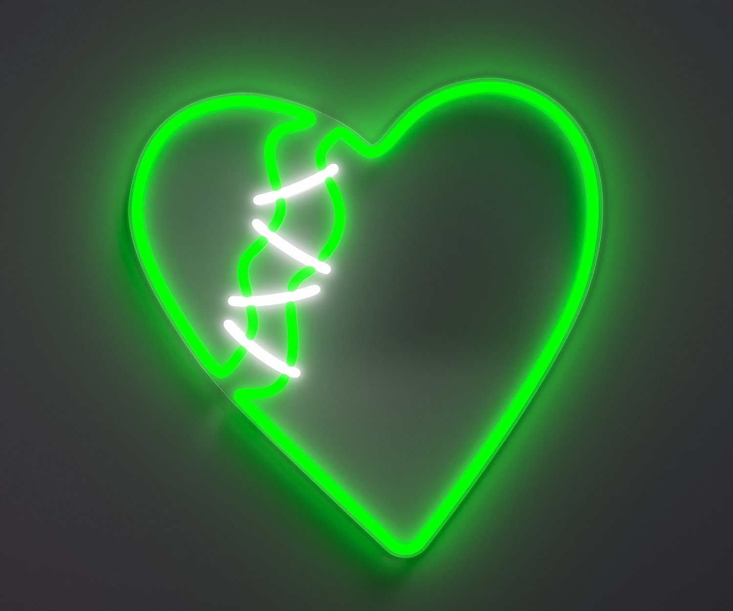 green broken heart neon sign