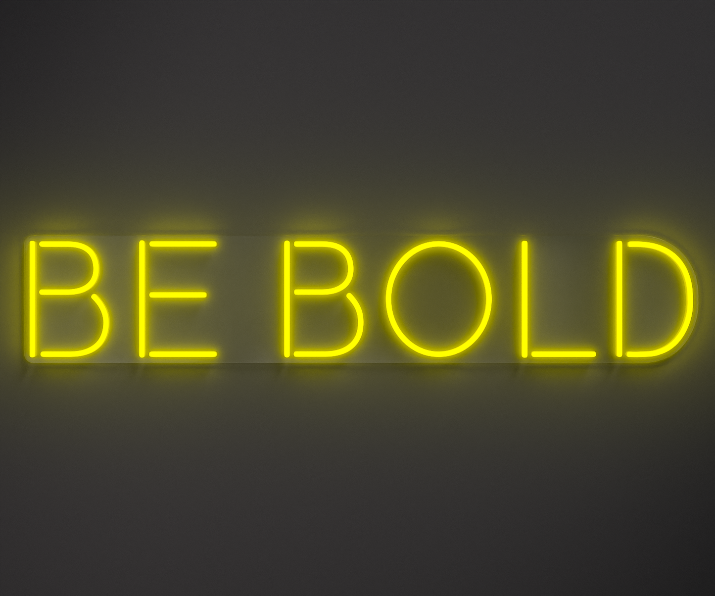 bright yellow neon sign that says be bold