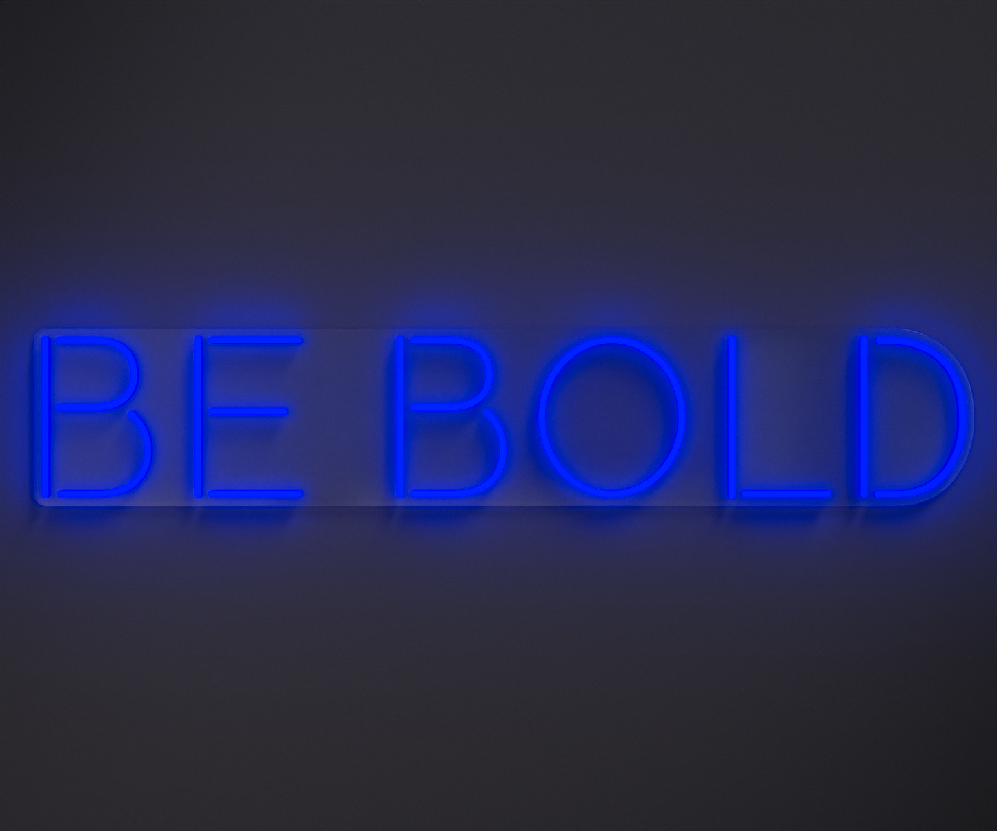 blue neon sign that says be bold