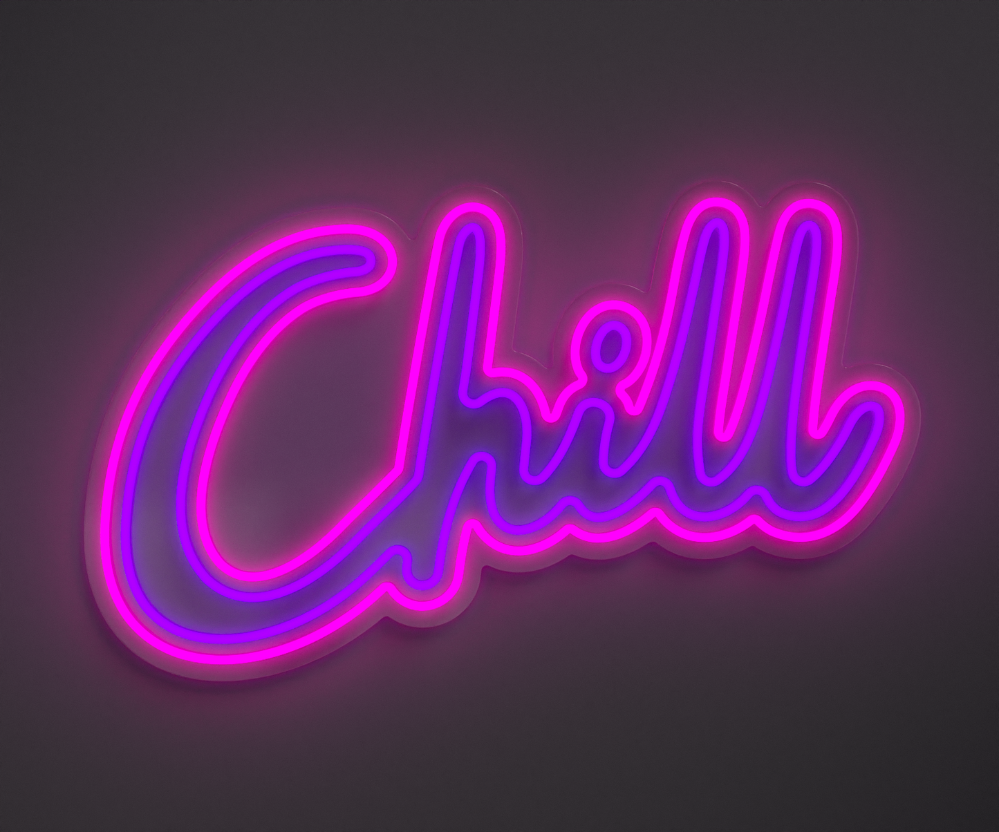 pink and purple neon sign that says chill