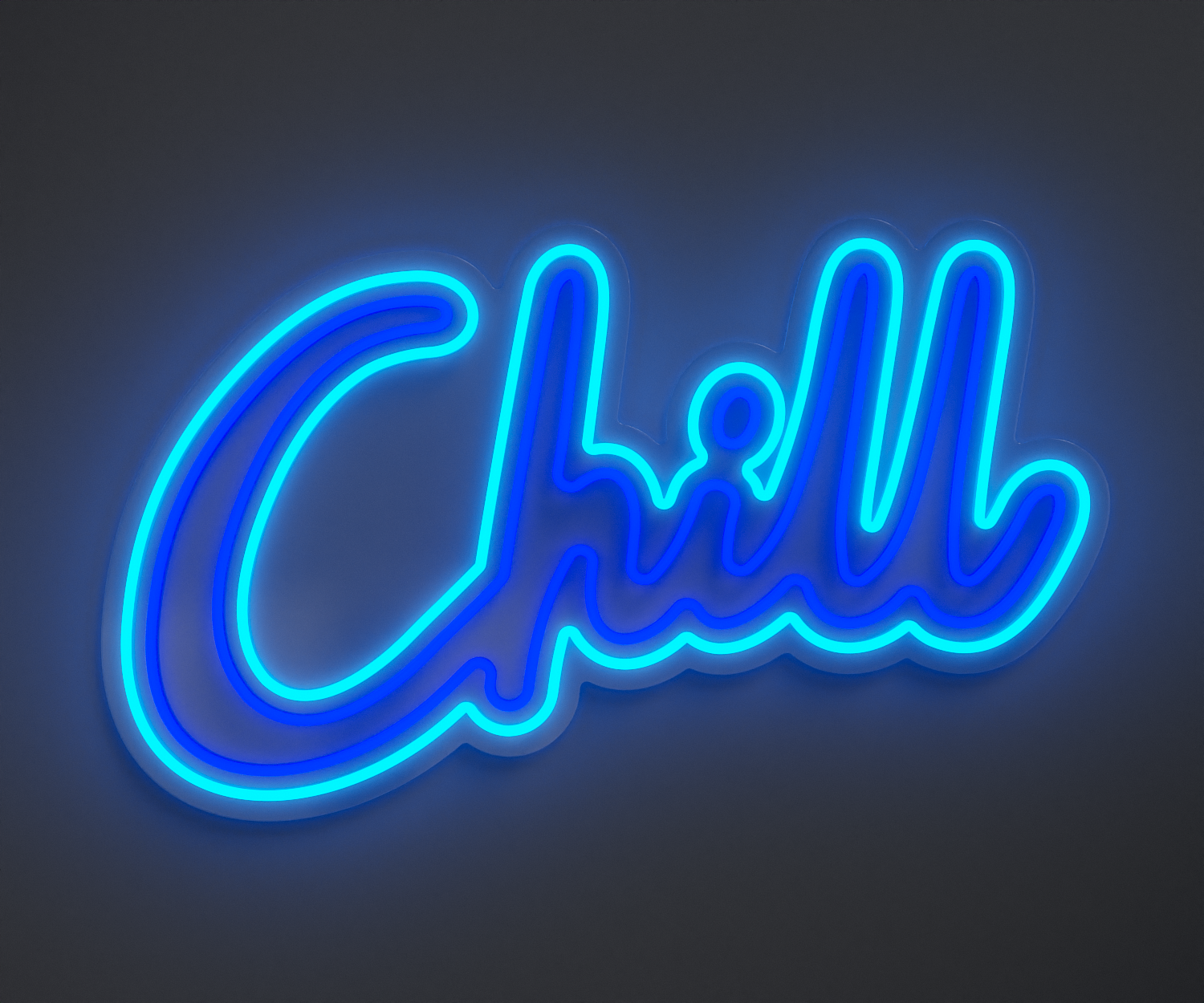 blue neon sign that says chill