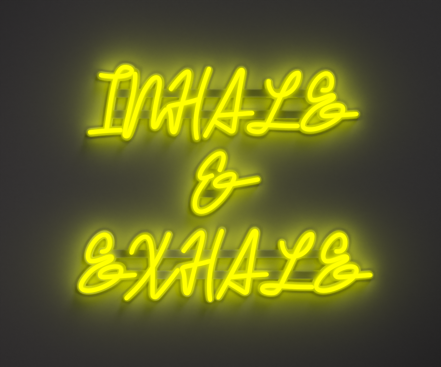 bright yellow neon sign that says inhale and exhale