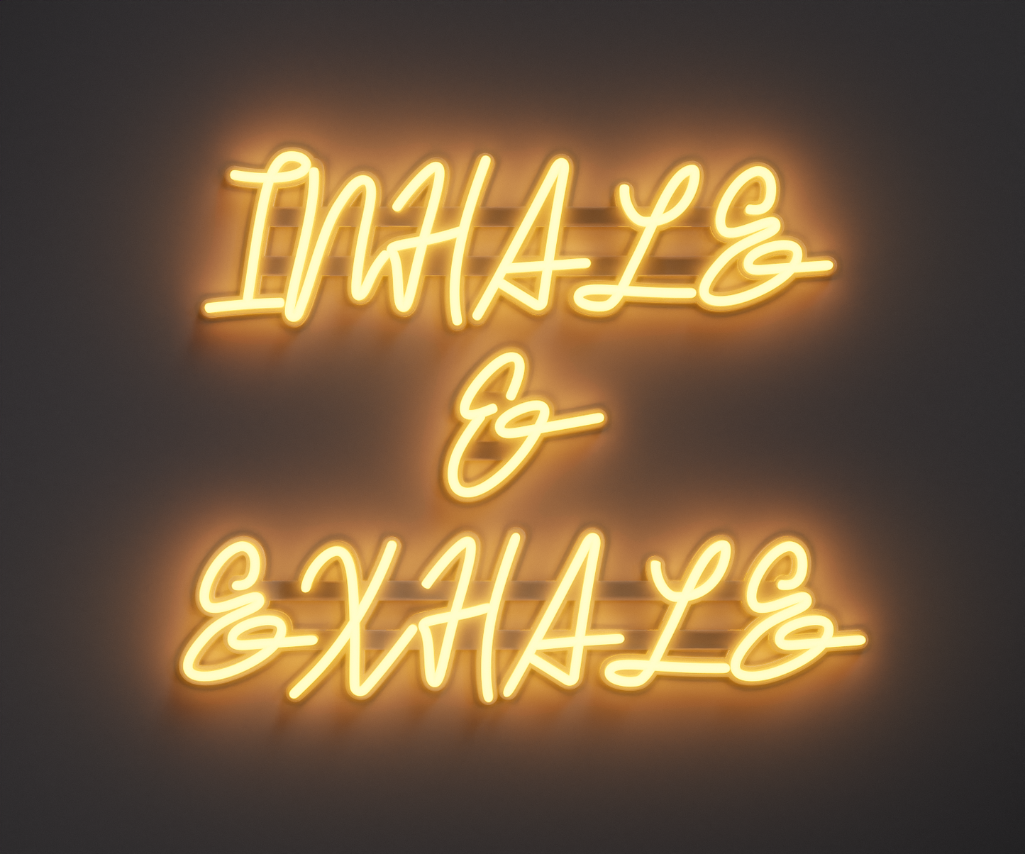 warm white neon sign that says inhale and exhale