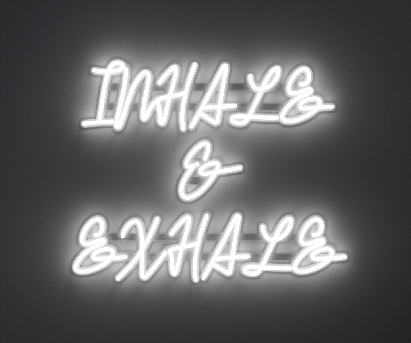 white neon sign that says inhale and exhale