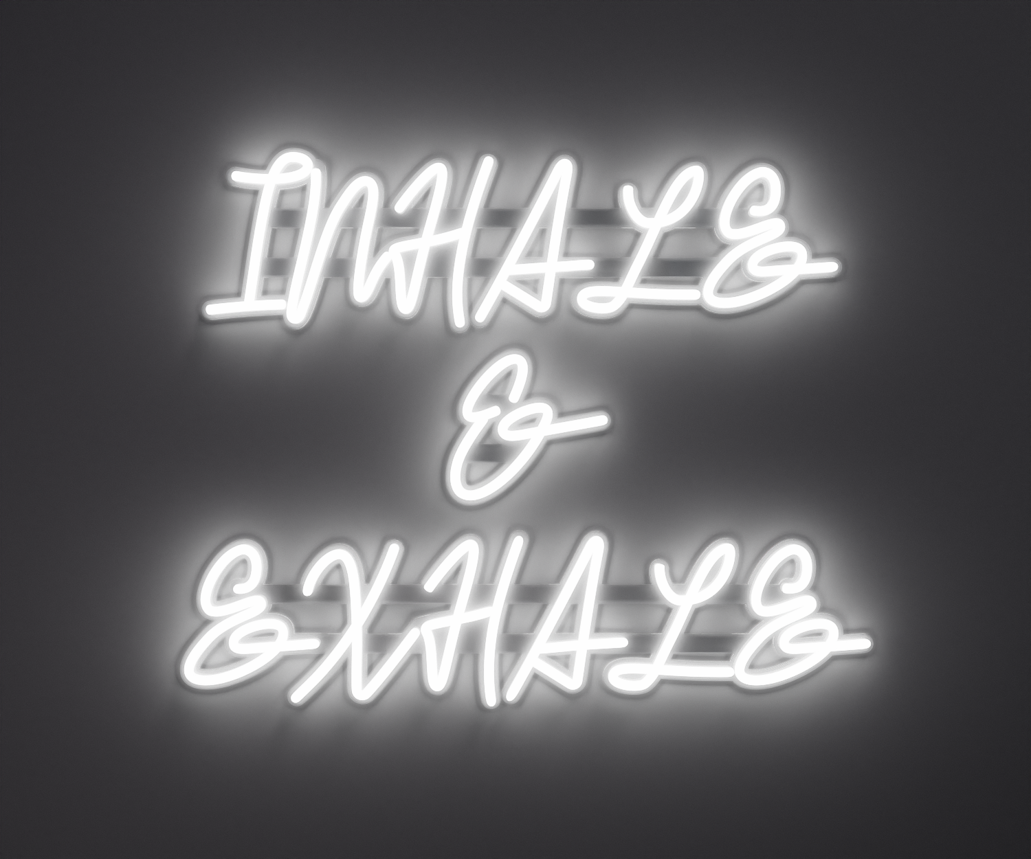 white neon sign that says inhale and exhale