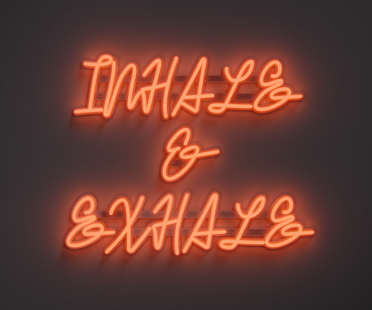 light orange neon sign that says inhale and exhale