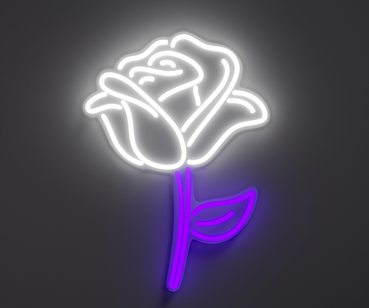 white and purple rose neon sign