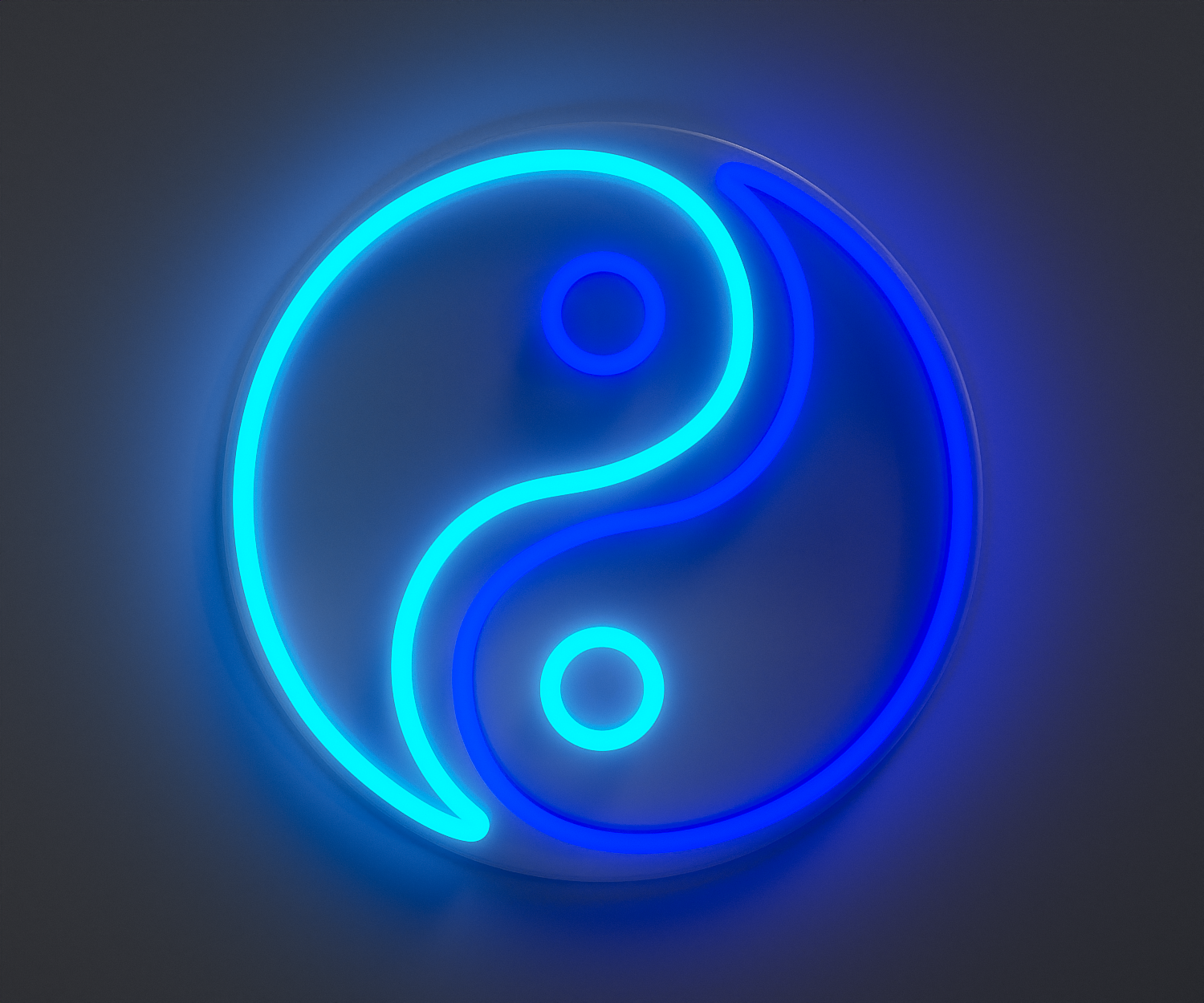 Yin Yang neon sign, cyan and blue