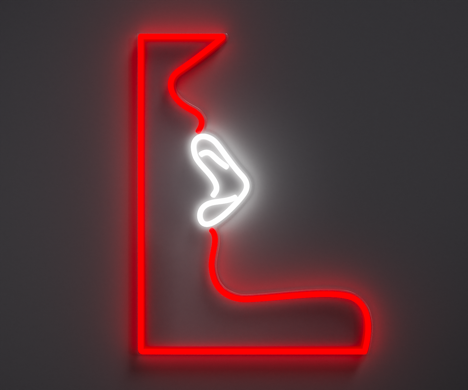 A neon sign of lips, red and white