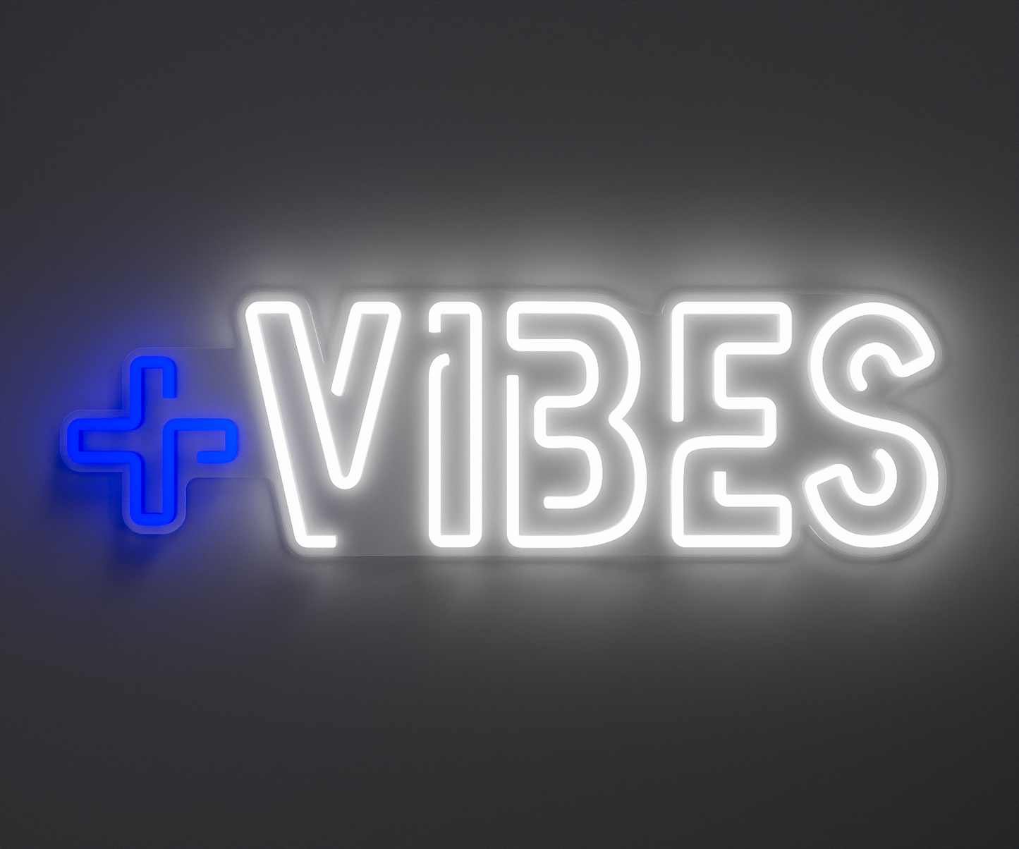 blue and white positive vibes neon sign