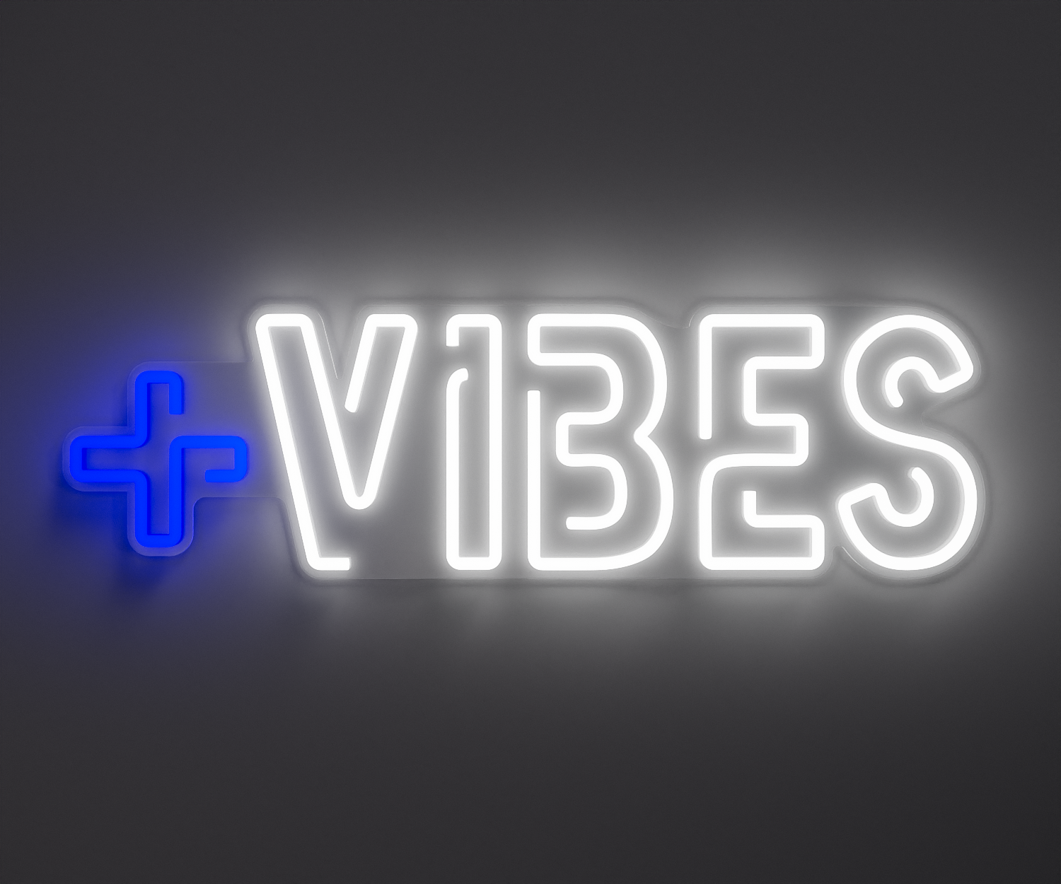 blue and white positive vibes neon sign