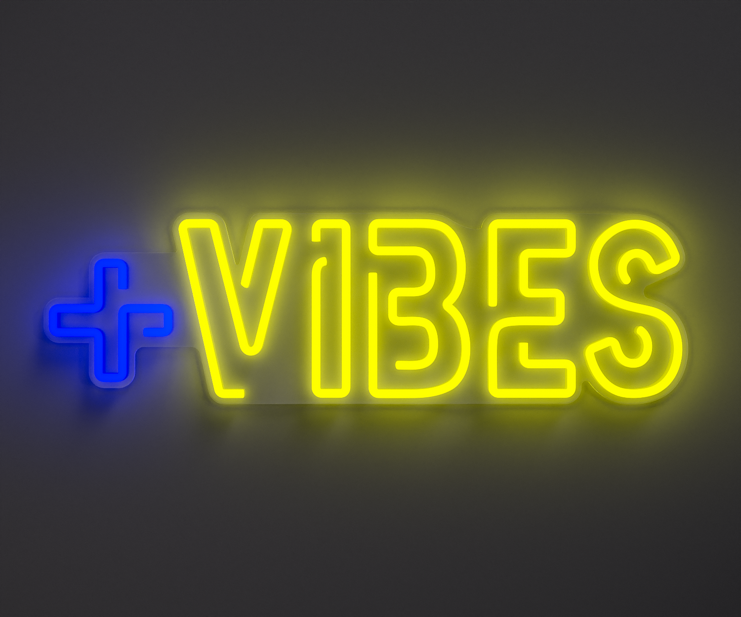 blue and bright yellow positive vibes neon sign