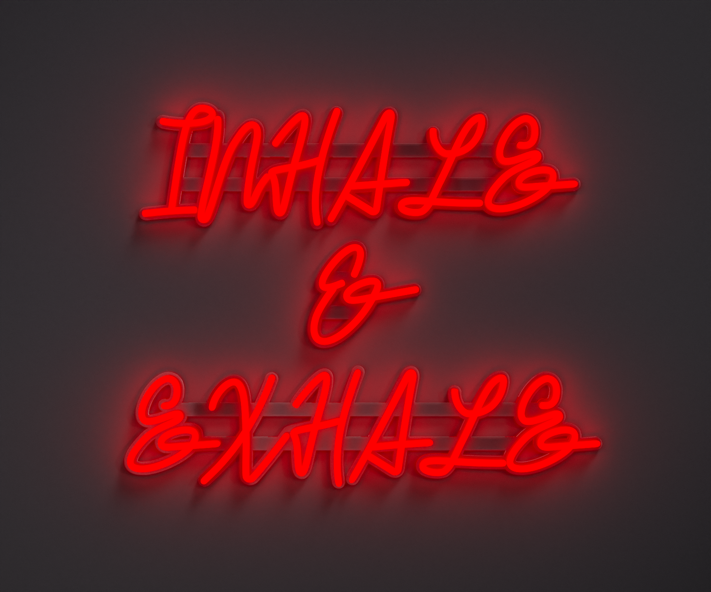 red neon sign that says inhale and exhale