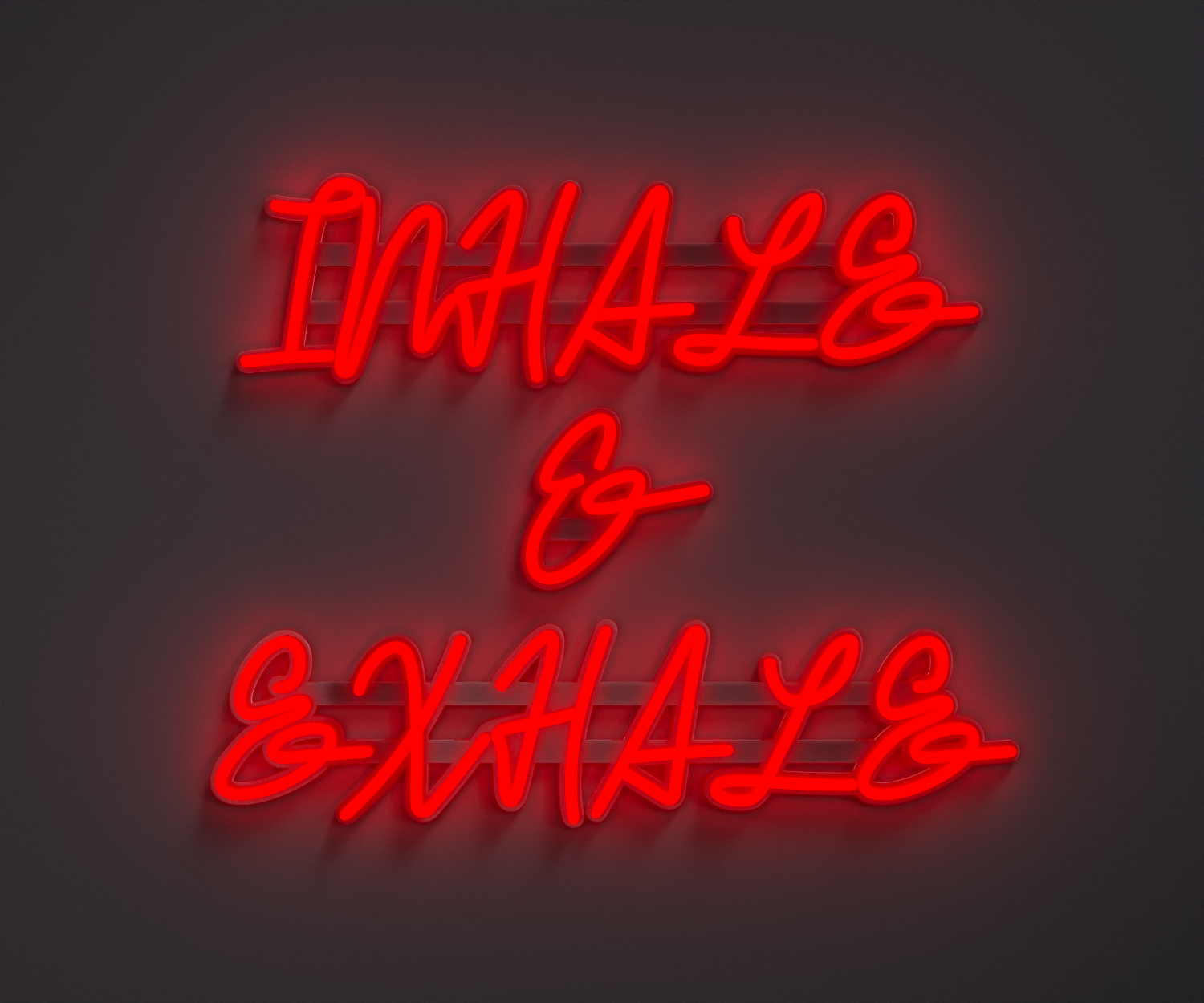 red neon sign that says inhale and exhale
