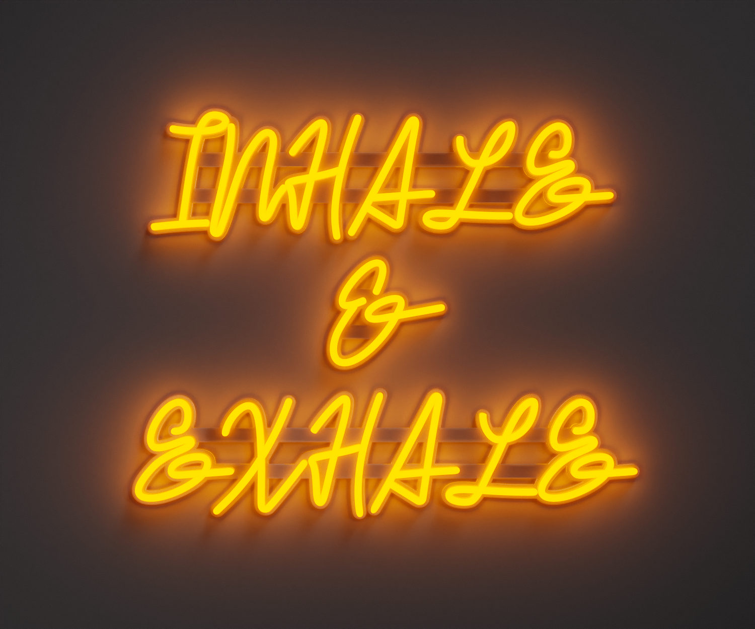 yellow neon sign that says inhale and exhale