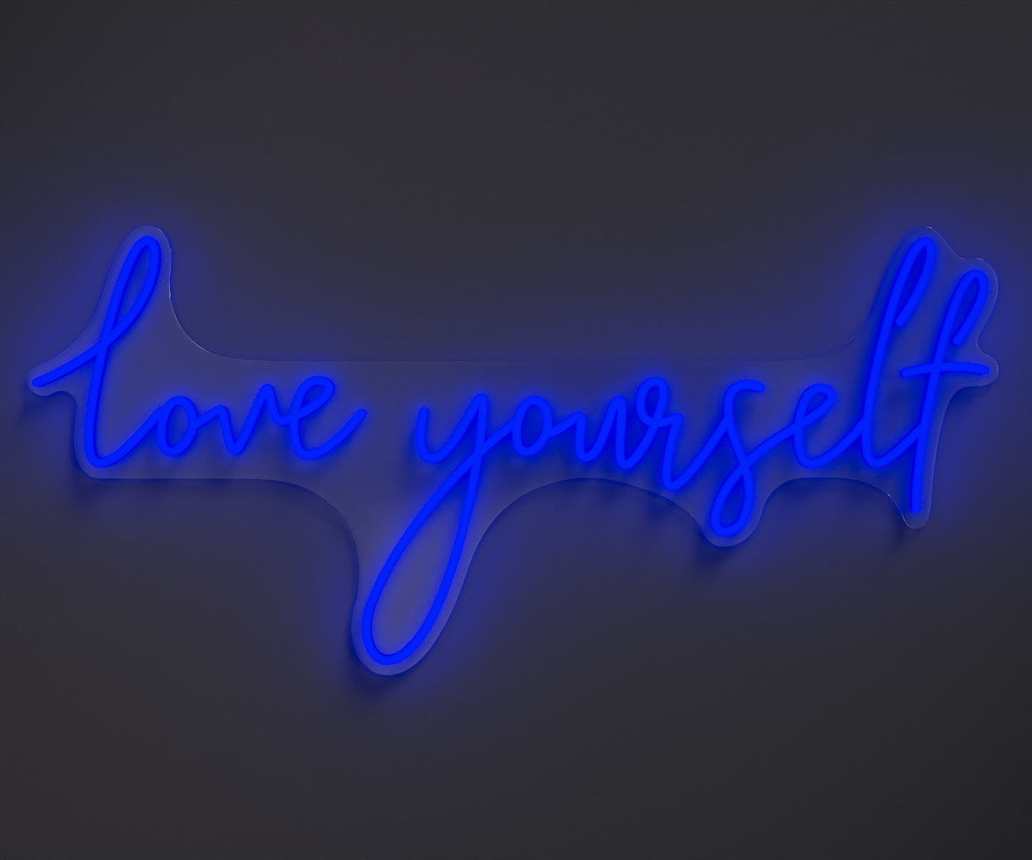 blue neon sign that says love yourself