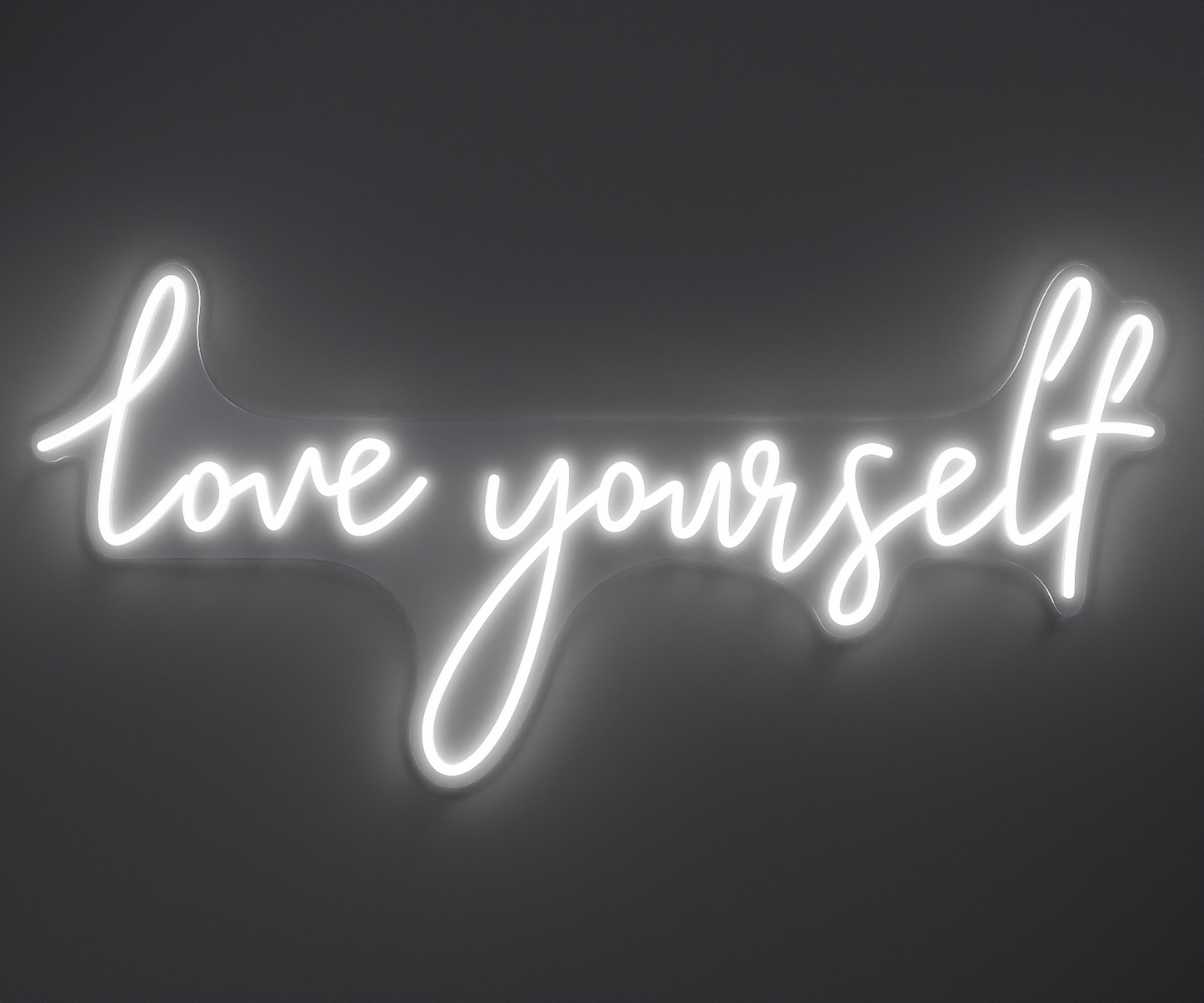 white neon sign that says love yourself