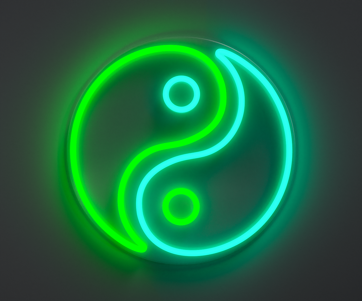 Yin Yang neon sign, green and turquoise