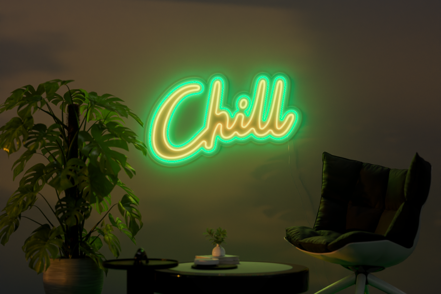 a neon sign that says "chill"